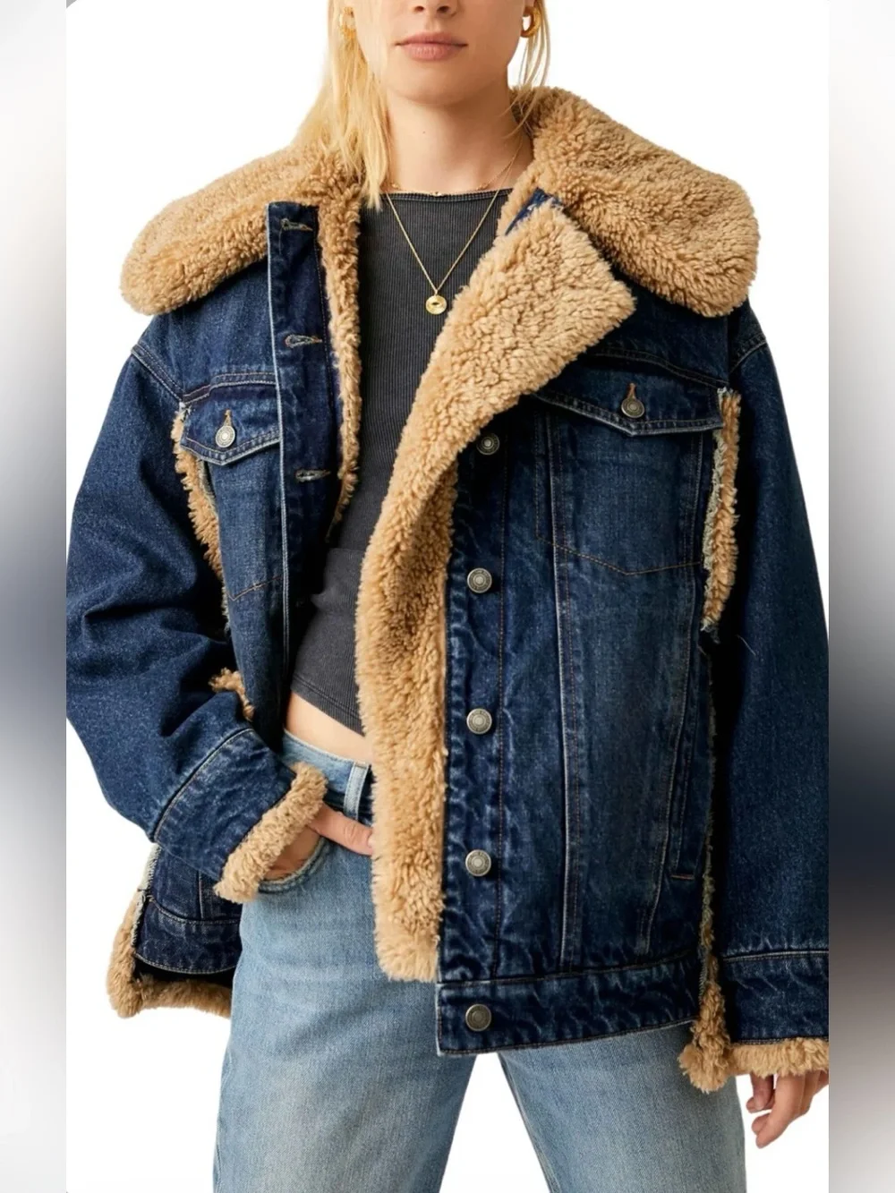 ▪️NWT Rare Free people Holly Cozy Denim Jacket- Rinse Combo